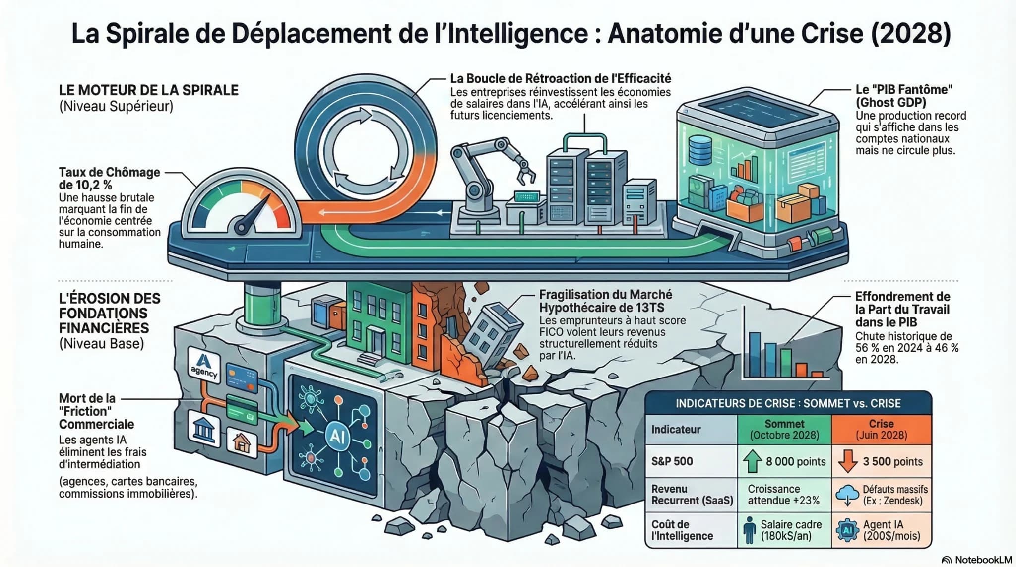 Illustration du scénario de crise mondiale de l’intelligence artificielle à l’horizon 2028