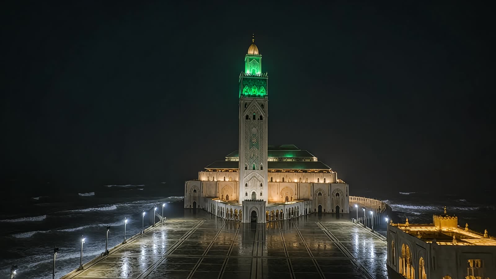 La Mosquée Hassan II à Casablanca, de nuit — l'ancrage marocain de Hunter BI