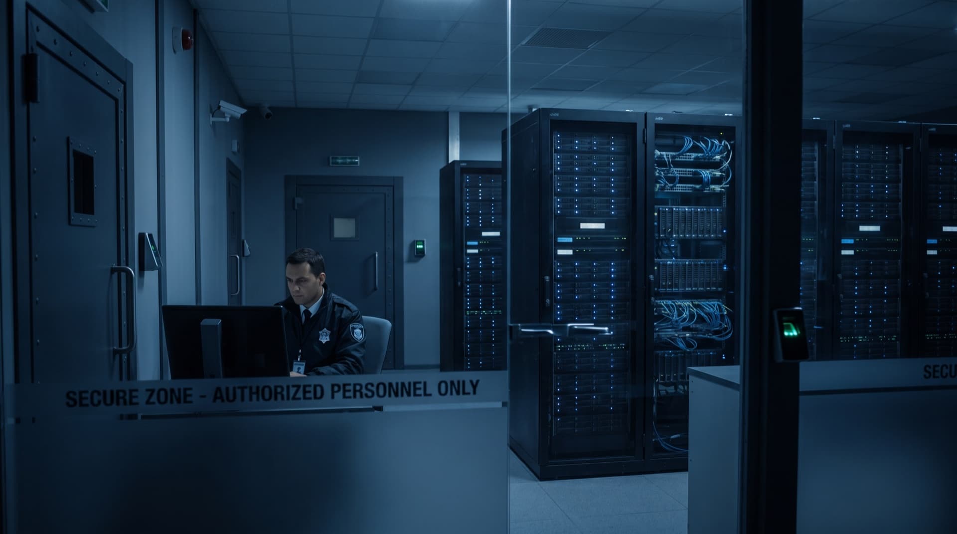 Salle serveurs d'un déploiement IA souverain on-premise, isolé et sécurisé